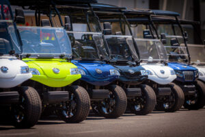 Evolution golf carts, Evolution dealer in the United States, Evolution dealer in Washington. Classic 4 Plus, D5 Ranger 4 Plus, pearl white, lime green, portimao blue, black sapphire
