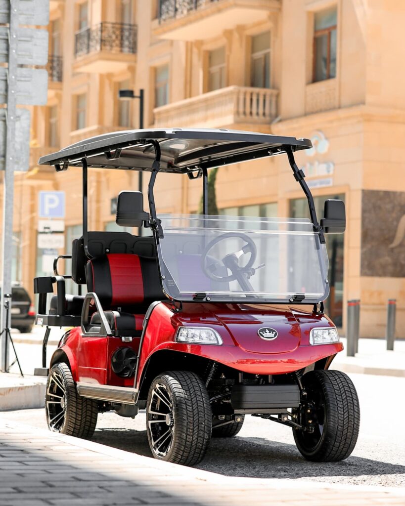 Electric golf cart, golf cart dealer in Europe, Evolution Classic 4 Plus, Flamenco Red, 4 passenger, PTV, LSV